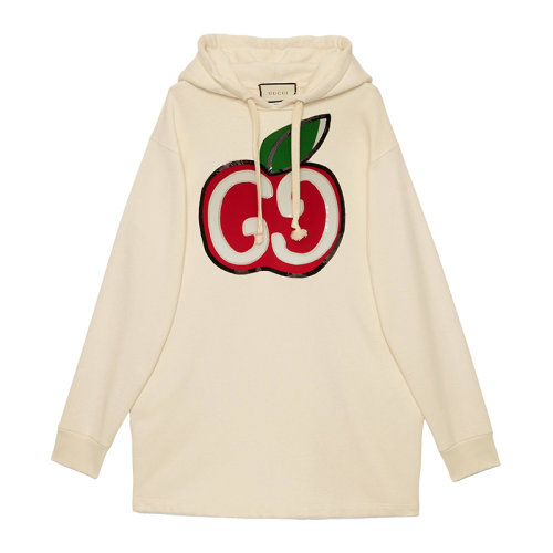 GUCCI 古馳 女裝 服裝 象牙白色棉質(zhì)GG圖案印花抽繩連帽運(yùn)動衫 女衛(wèi)衣