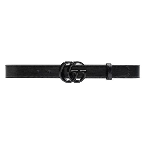 GUCCI/古馳 22年秋冬新款 Aria系列 男士黑色皮革同色雙G搭扣窄版腰帶30毫米?41451618YXV1000