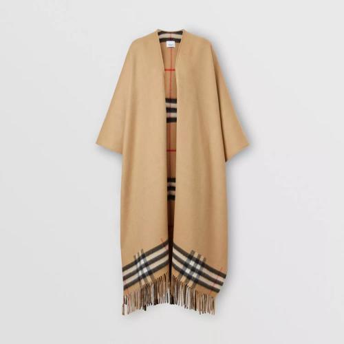  BURBERRY 22年秋冬 女士 格紋內襯羊絨美利奴羊毛混紡斗篷 80374981 預定商品1-3周發貨
