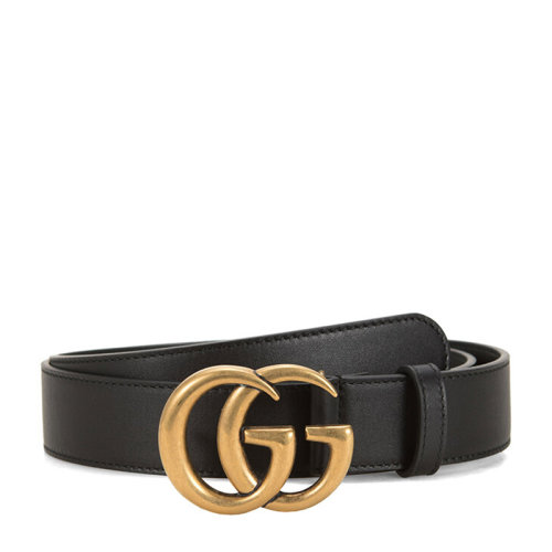 GUCCI/古馳  古琦腰帶 經典雙G 男士黑色牛皮時尚金色板扣腰帶  414516 AP00T 1000