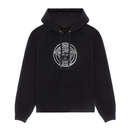 VERSACE/范思哲   男士 服裝 黑色帶帽圓形印花圖案棉質連帽衛衣 男衛衣