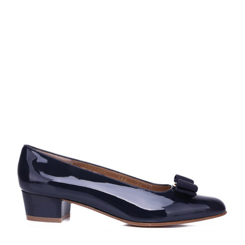 Salvatore Ferragamo/菲拉格慕 女士深藍色牛皮蝴蝶結粗跟低跟鞋女鞋 0531284-NP-C-O-BL