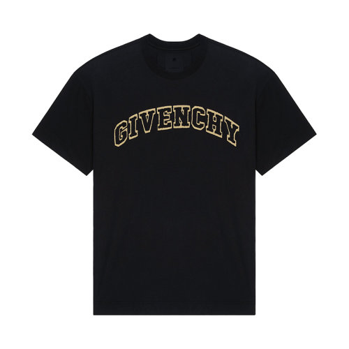 Givenchy/紀梵希 22年早春新款 男士黑色純棉大號LOGO貼片短袖T恤BM719U3Y6D-001