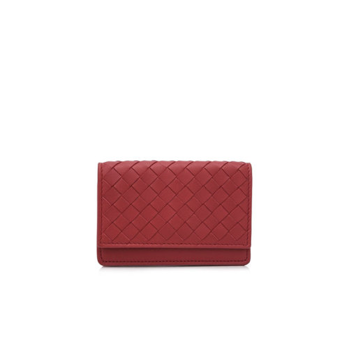 Bottega Veneta/葆蝶家 女士 黑灰紅色皮質(zhì)編織短款錢包卡包 133945V001U1000 HJH0022B