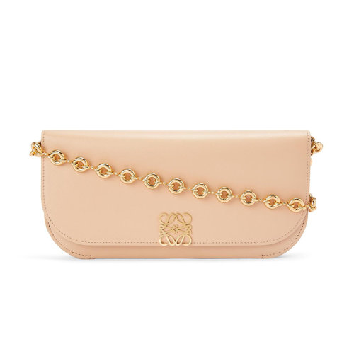 LOEWE/羅意威 22春夏新款Goya系列 女士長款裸色絲綢牛皮風琴結構單肩手提手拿鏈條包A896O45X01-7620