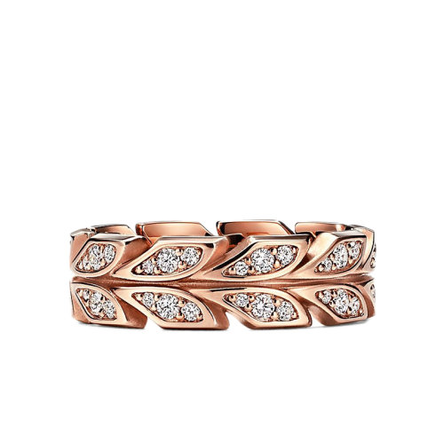 Tiffany & Co./蒂芙尼 Victoria系列 18K金玫瑰金鑲嵌鉆石藤蔓戒指指環GRP12052