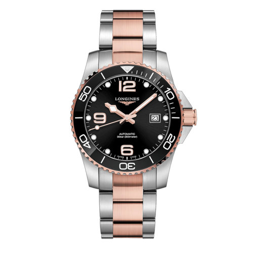 LONGINES/浪琴 康卡斯潛水系列 男女同款精鋼表殼黑色表盤精鋼紅色鍍金表帶自動機械機芯防反光藍寶石鏡面41毫米手表L3.781.3.58.7