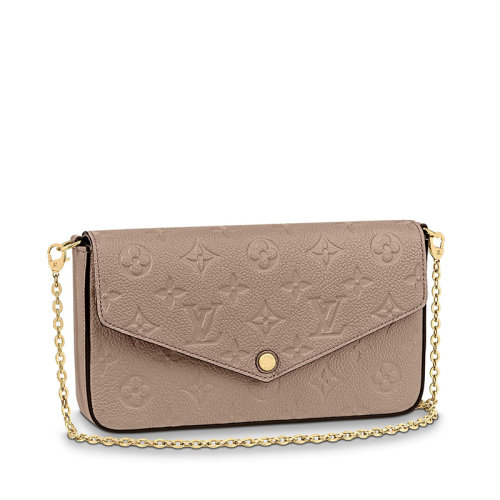 Louis Vuitton/路易威登 21新款 Félicie系列 女士斑鳩色粒面徽標(biāo)印花牛皮按扣翻蓋鏈條單肩手拿包M68697