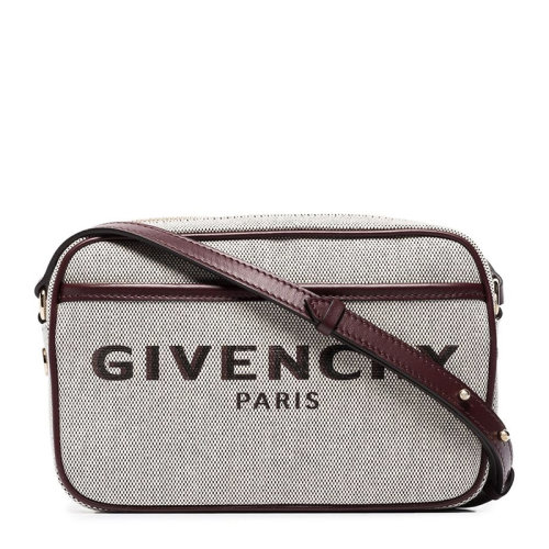 Givenchy/紀(jì)梵希 BOND系列女士灰色/紫色棉質(zhì)配皮字母徽標(biāo)印花拉鏈開(kāi)合單肩包斜挎包相機(jī)包女包 BB50G9B0XM-542