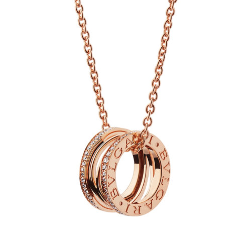 BVLGARI/寶格麗 B.ZERO1系列Design Legend 18K金玫瑰金邊緣鑲有密釘鉆石的項鏈 354195