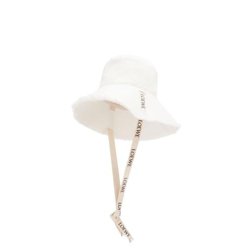  LOEWE羅意威 22年秋冬 女士 帽子 Frayed fisherman hat in denim and calfskin K820HF1X25-19