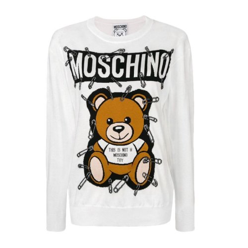 MOSCHINO/莫斯奇諾 女士羊毛小熊別針針織衫時尚休閑長袖針織衣毛衣 女士針織衫/毛衣