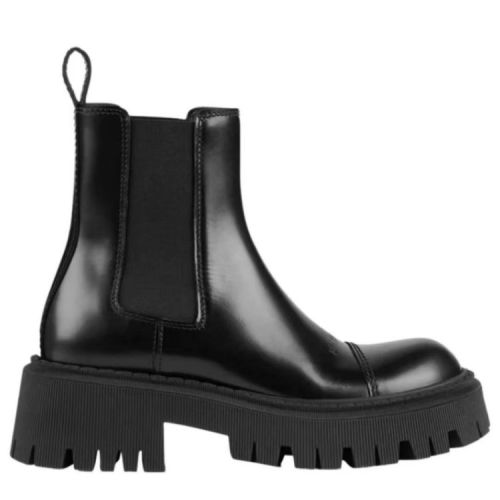 Balenciaga/巴黎世家 女士黑色柔滑牛皮革經典字母徽標壓花裝飾圓頭厚底切爾西靴馬丁靴中筒靴踝靴短靴女靴  641399WA8E91000【主推】