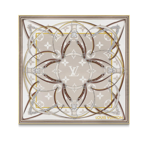 預訂款一個月 Louis Vuitton/路易威登 22年秋冬新款 ULTIMATE MONOGRAM 90系列 女士淺米色桑蠶絲鏈條和老花圖案方巾絲巾M77775