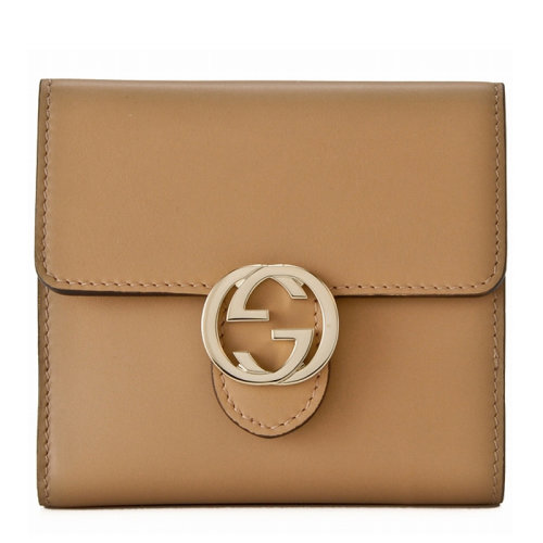 GUCCI 古馳 20春夏  女士金色牛皮雙G金屬logo裝飾短款錢包