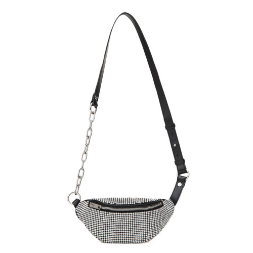 ALEXANDER WANG/亞歷山大·王 經典款attica黑色皮革搭配白色水鉆鏈網迷你腰包 2030X0823J100