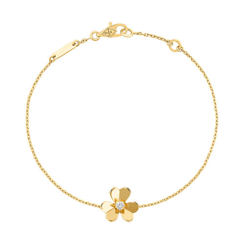 Van Cleef & Arpels/梵克雅寶 經典Frivole系列 18k金黃金鑲鉆石三瓣花朵迷你手鏈VCARP0J200