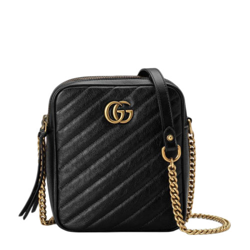 GUCCI/古馳 女包 GG Marmont系列 波浪紋 經典雙G 女士黑色牛皮單肩包 550155-0OLFT-1000