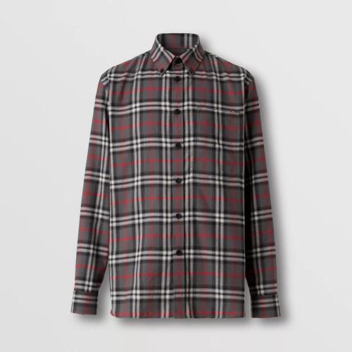  BURBERRY 22年秋冬 男士 模糊格紋棉質寬松襯衫 80572921