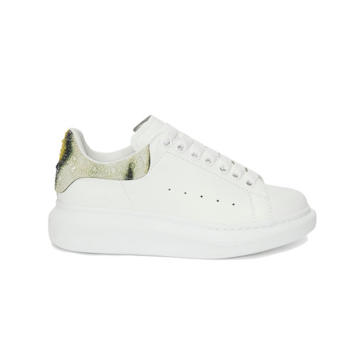 Alexander McQueen/亞歷山大麥昆 22年秋冬新款 女士白色牛皮革鞋跟飾剪影圖案和水晶闊型運動鞋718244WICGS8942