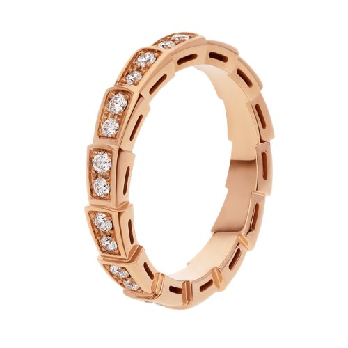 BVLGARI/寶格麗 經典款18K金玫瑰金帶鉆 窄款滿鉆蛇形戒指  349706