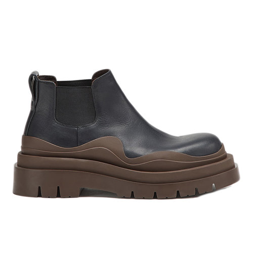 Bottega Veneta/葆蝶家 新款女士黑色小牛皮棕色厚底防滑切爾西靴630300VBS501024