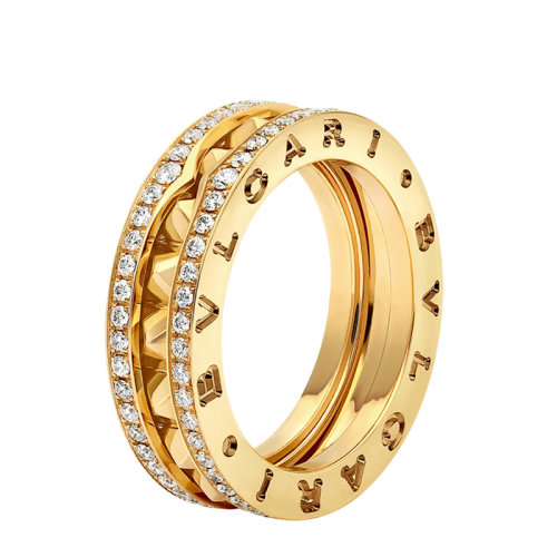 BVLGARI/寶格麗 B.ZERO1系列 18k金黃金雙排滿鉆優雅戒指358277