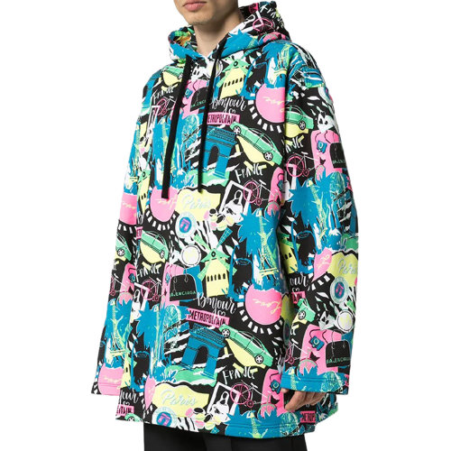 Balenciaga/巴黎世家 純棉 印花 連帽 加絨 衛(wèi)衣 男裝 男衛(wèi)衣  抽繩款  寬松版 594576THV651045 瑕疵特賣（陳列痕跡，不影響使用）