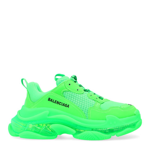 Balenciaga/巴黎世家 TRIPLE S系列女士綠色織物經典字母徽標印花裝飾休閑鞋運動鞋氣墊鞋老爹鞋女鞋 544351-W2GR1-3801