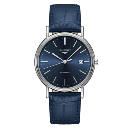 LONGINES/浪琴 時尚系列 自動機械藍(lán)盤皮表帶男表38.5毫米L4.921.4.92.2