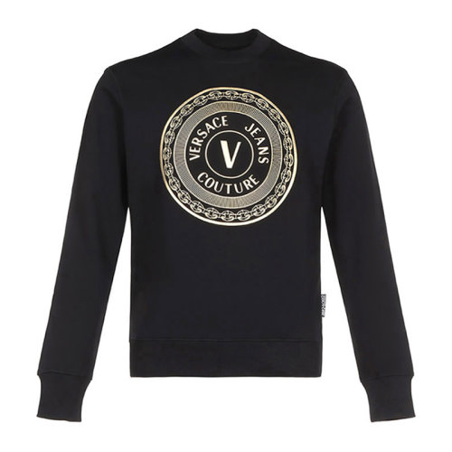 VERSACE JEANS/范思哲牛仔 男士黑色棉質經典字母徽標印花裝飾圓領長袖上衣衛衣運動衫套頭衫 B7GZA7TX-30318-K42