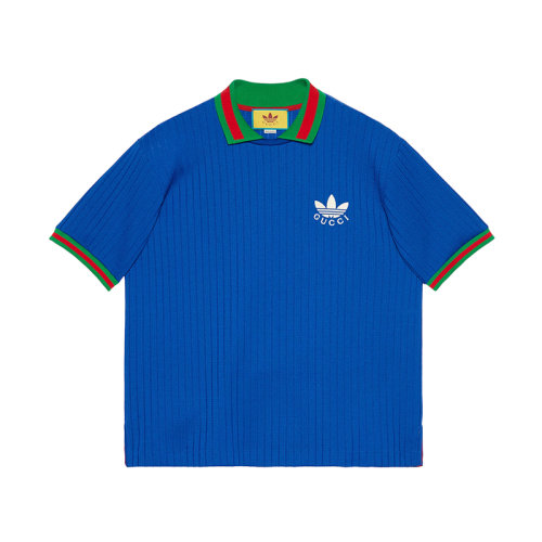 GUCCI/古馳 22年秋冬新款 adidas聯名系列 男士鈷藍色滌綸混紡Logo印花短袖Polo衫691777XJEKF4364