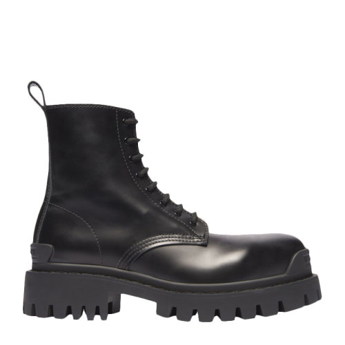 Balenciaga/巴黎世家 STRIKE系列女士黑色光滑啞光小牛皮經(jīng)典字母徽標裝飾系帶靴馬丁靴中筒靴短靴踝靴女靴 590974-WA960-1000