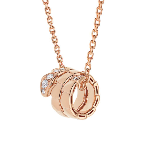BVLGARI/寶格麗 SERPENTI SCAGLIE系列 18K金玫瑰金鑲有半密釘鉆石Viper項鏈 357794