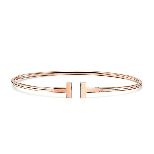 Tiffany & Co./蒂芙尼 經典Tiffany T系列 18K金玫瑰金窄款T字母手鐲33419678