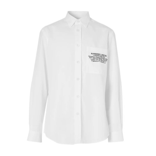BURBERRY/博柏利   男裝 服飾 白色翻領棉質經典logo印花商務襯衣 男士長袖襯衫