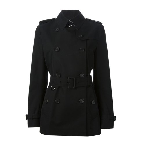 BURBERRY/博柏利  女裝 服裝 女士黑色純棉短款經典雙排扣風衣系帶收腰 女士大衣