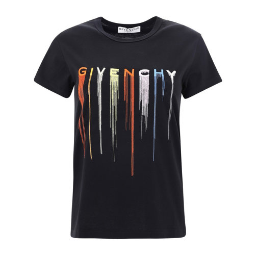 Givenchy/紀梵希 黑色棉質彩色徽標刺繡女士短袖T恤