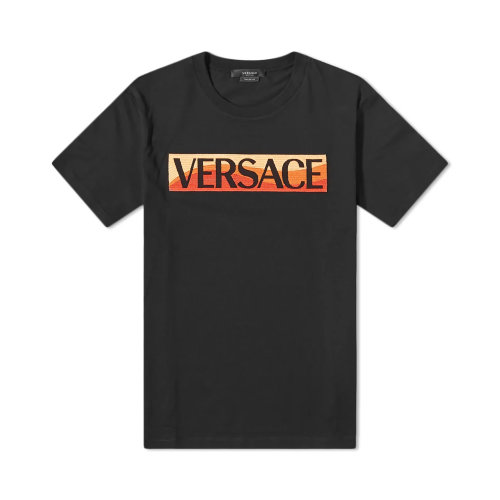 VERSACE/范思哲 男士黑色棉質徽標印花裝飾圓領短袖上衣T恤 1003915-1A02787-1B000