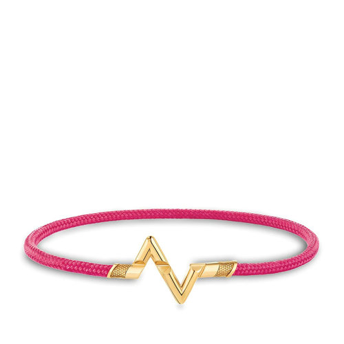 Louis Vuitton/路易威登 22春夏新款Volt Play系列  小號18k金黃金徽標字母組合造型粉色線繩手鏈Q05358