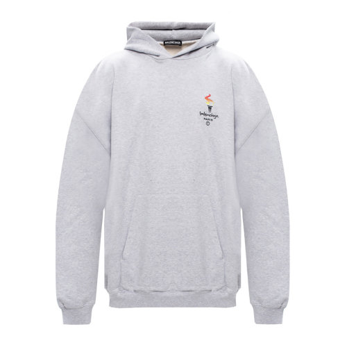 Balenciaga 巴黎世家 男裝 服裝 白色棉質(zhì)LOGO印花連帽運動衫 男士衛(wèi)衣