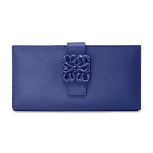 LOEWE/羅意威 23春夏新款 Anagram系列 女士長款深紫釉小牛皮同色系標志翻蓋開合錢包C821S24X01-8768