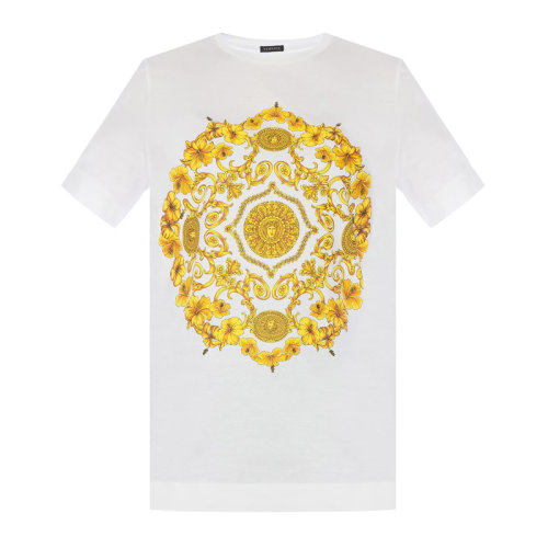 VERSACE/范思哲 女士白色棉質經典巴洛克圖案印花裝飾圓領上衣短袖T恤 A82299-A201952-A1001