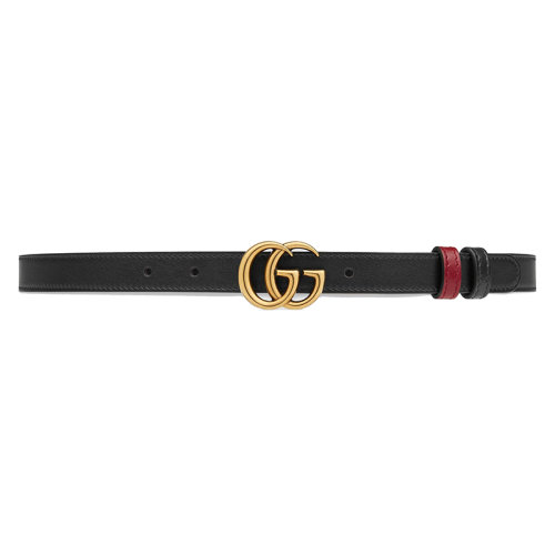 GUCCI/古馳 女士黑色/紅色皮革復(fù)古金色雙G扣腰帶2厘米 6594180YATC1187