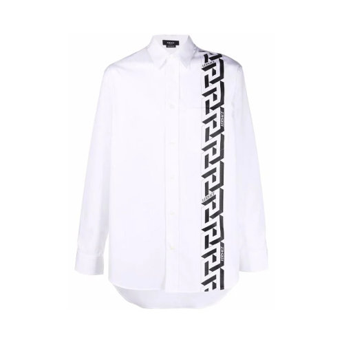 VERSACE/范思哲 男士白色棉質希臘印花長袖上衣襯衣襯衫 10039211-A028101-W000