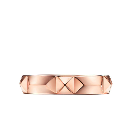Tiffany & Co./蒂芙尼 True系列 18K金玫瑰金斜邊設計4mm寬簡約戒指婚戒GRP11961