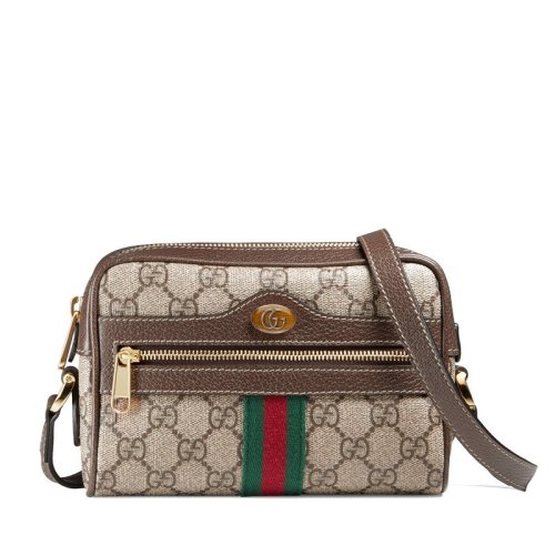 GUCCI/古馳 Ophidia迷你帆布雙G斜跨相機包棕色 517350 96IWS 8745