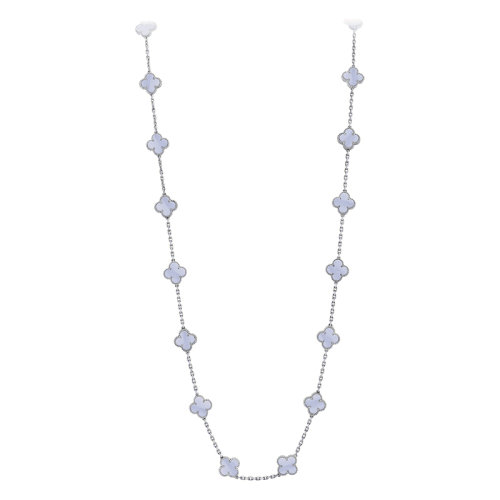 Van Cleef & Arpels/梵克雅寶 經典Vintage Alhambra系列 18k金白金鑲玉髓20四葉草長項鏈VCARD80900