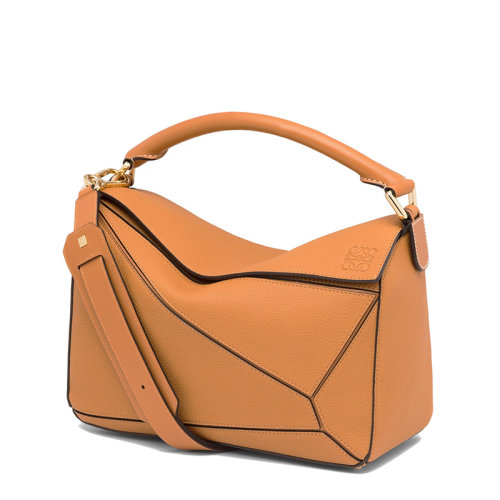 LOEWE/羅意威 經典款Puzzle系列 女士淺焦糖色柔軟粒面小牛皮手提斜挎單肩拼圖包0010181436