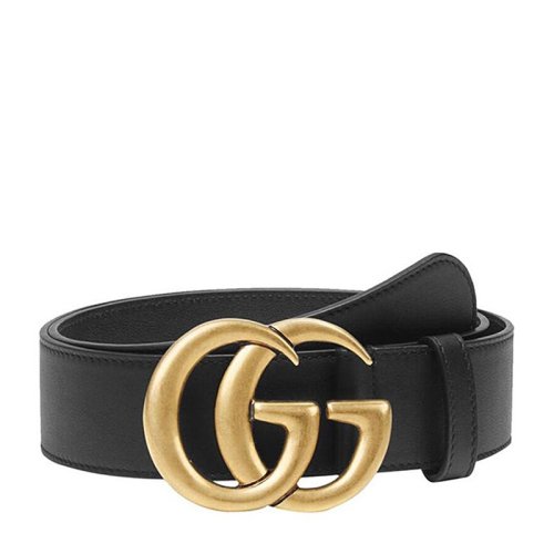 GUCCI/古馳 男女通用 中性黑色牛皮金色雙G扳扣式時尚休閑皮帶腰帶 400593-AP00T-1000